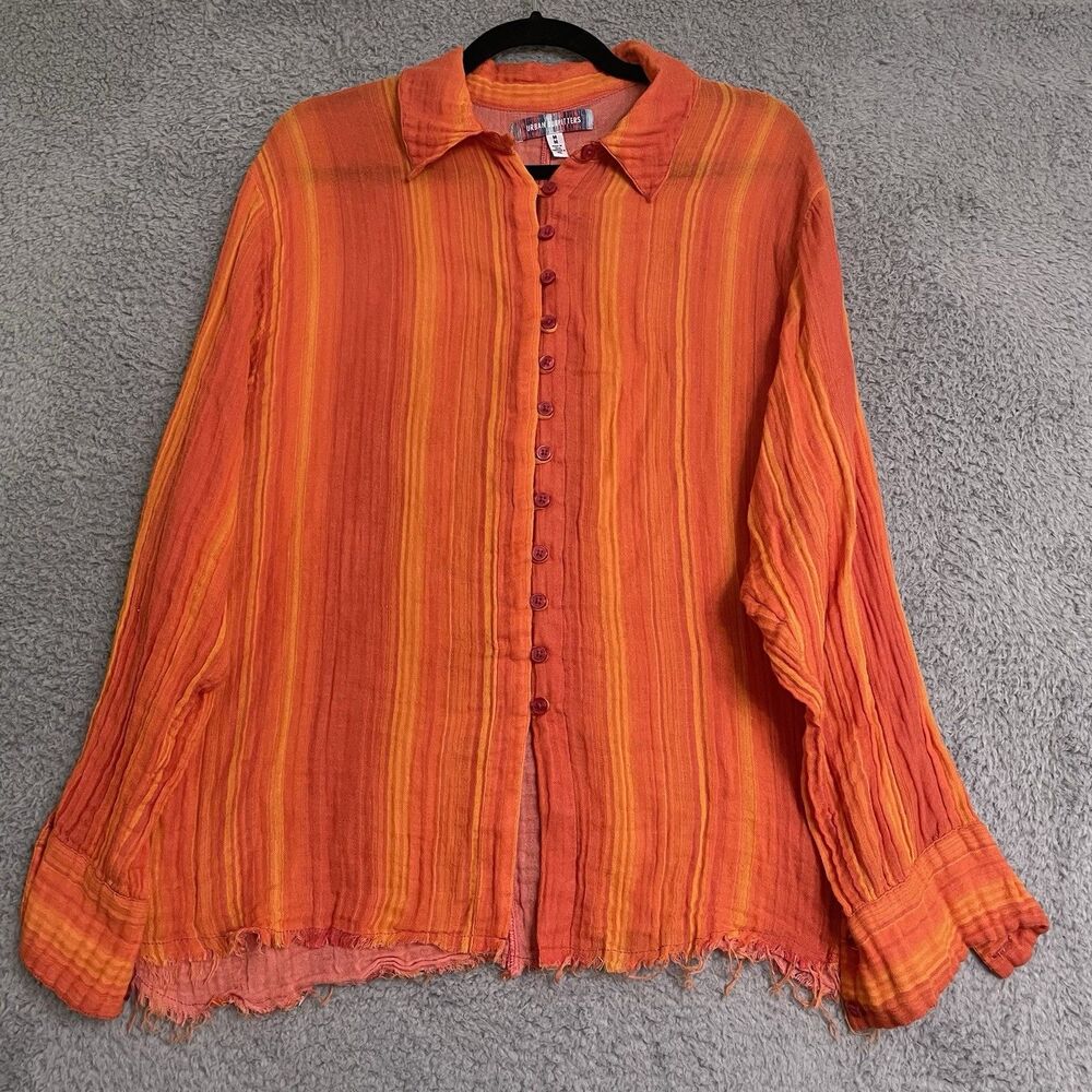Urban Outfitters Shirt Womens M Gauze Button Down Distressed Frayed Hem Boho